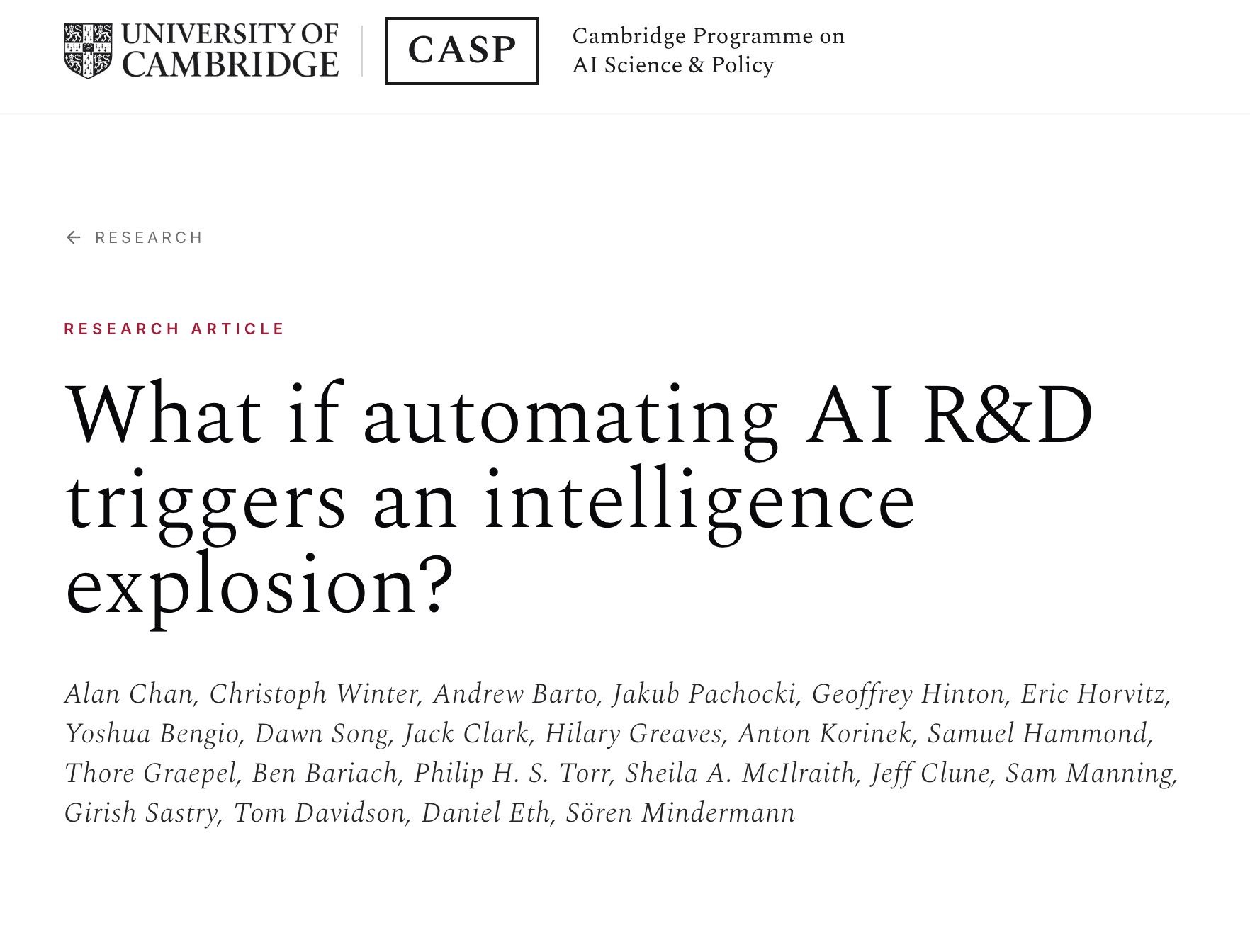 Hinton, Bengio, OpenAI, and Anthropic Sign a Plan Against the Intelligence Explosion